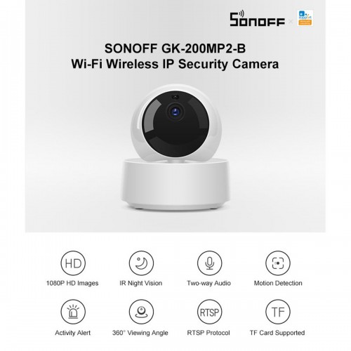 SONOFF GK-200MP2-B-R2 - Wi-Fi Wireless IP Security Camera 1080P IR Night Vision PTZ