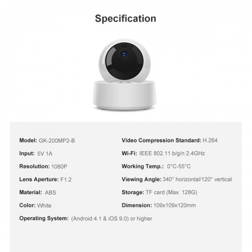 SONOFF GK-200MP2-B-R2 - Wi-Fi Wireless IP Security Camera 1080P IR Night Vision PTZ