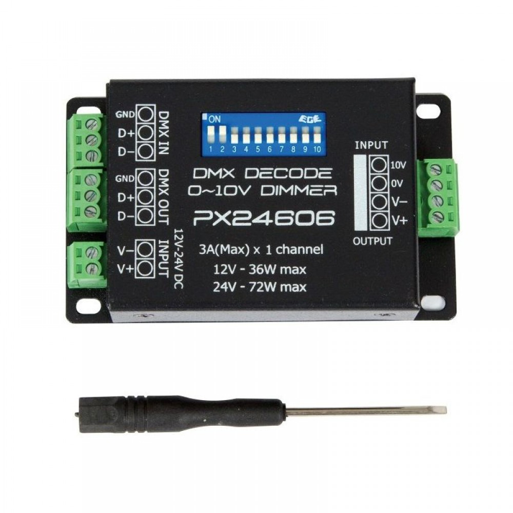 DMX Decoder 12/24V 36/72w 1 CH. - 3A IP20 DMX 512 - VKLED