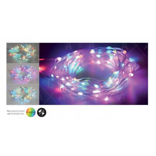 LED ΛΑΜΠΑΚΙΑ ΣΕ ΣΕΙΡΑ “SMART APP” 100RGB LED SMART STRING CONNECTABLE, 10m, USB, REMOTE & APP, IP44, 3m ΚΑΛΩΔΙΟ ΤΡΟΦΟΔΟΣΙΑΣ - ACA Christmas