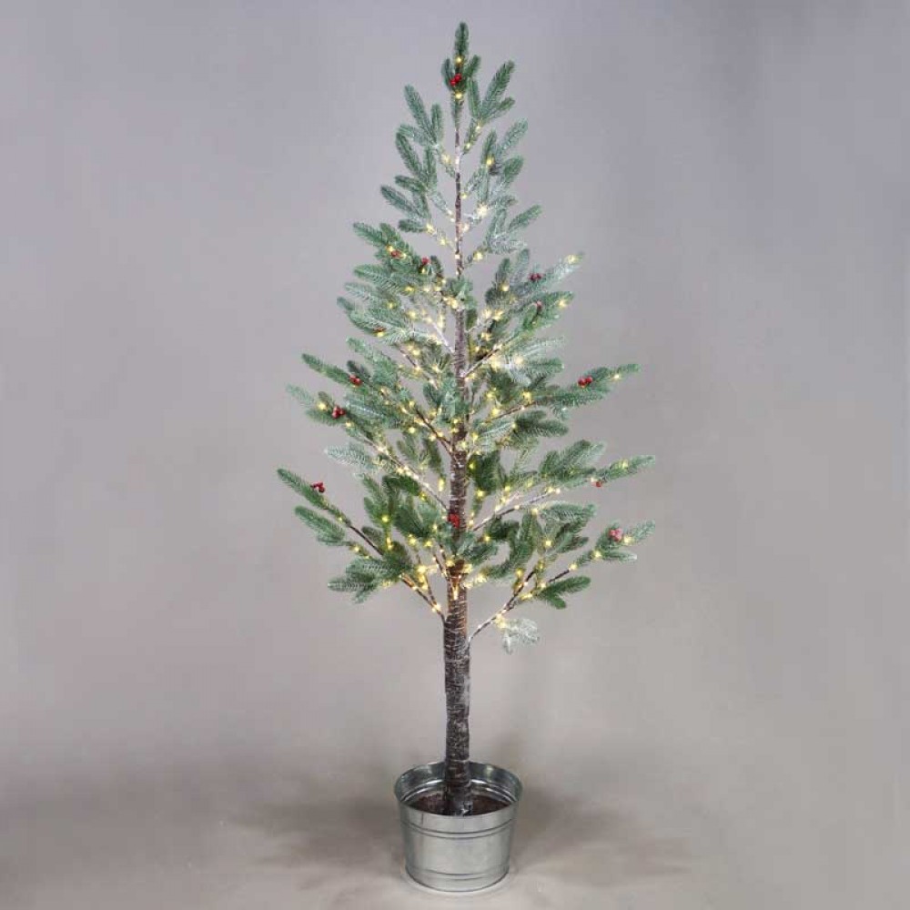 SNOW FLOWER TREE WITH RED CHERRY&POT 288 ΘΕΡΜΑ LED ΛΑΜΠΑΚΑΚΙΑ ΑΝΤΑΠ (4,5V) IP44 ΥΨΟΣ 160CM Ø20CM 3M ΚΑΛΩΔΙΟ - ACA