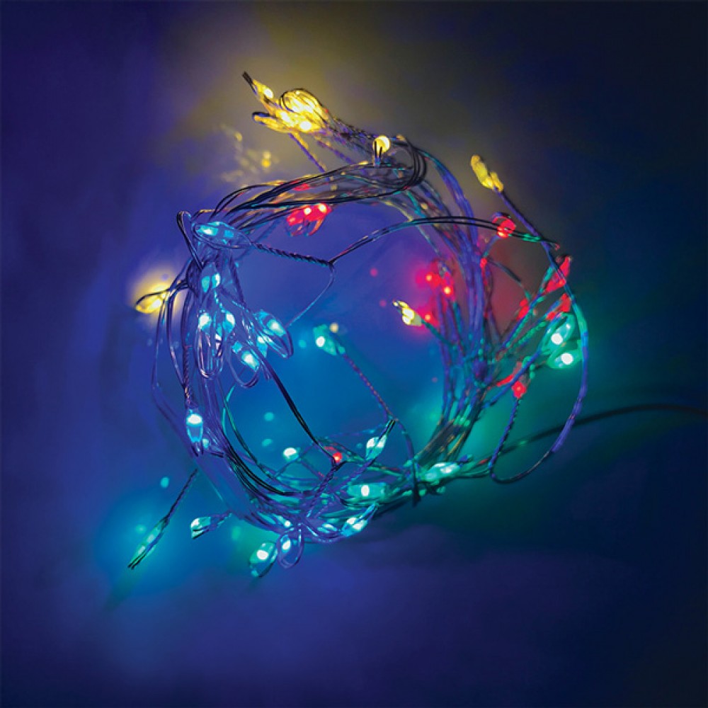 Fairy Lights 50 CLUSTER LED Λαμπάκια Μπαταρίας Σε Σειρά , Ασημί Καλώδιο Χαλκού, RGBY 3xAA 2.5m 3W IP20 - ACA Christmas