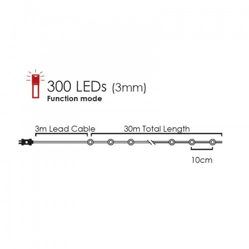 Fairy Lights 300 LED Λαμπάκια σε Σειρά Ρεύματος , Ασημί Καλώδιο Χαλκού Και 8 Προγράμματα, Θερμό Λευκό 30m+3m 7,2W IP44 - ACA Christmas