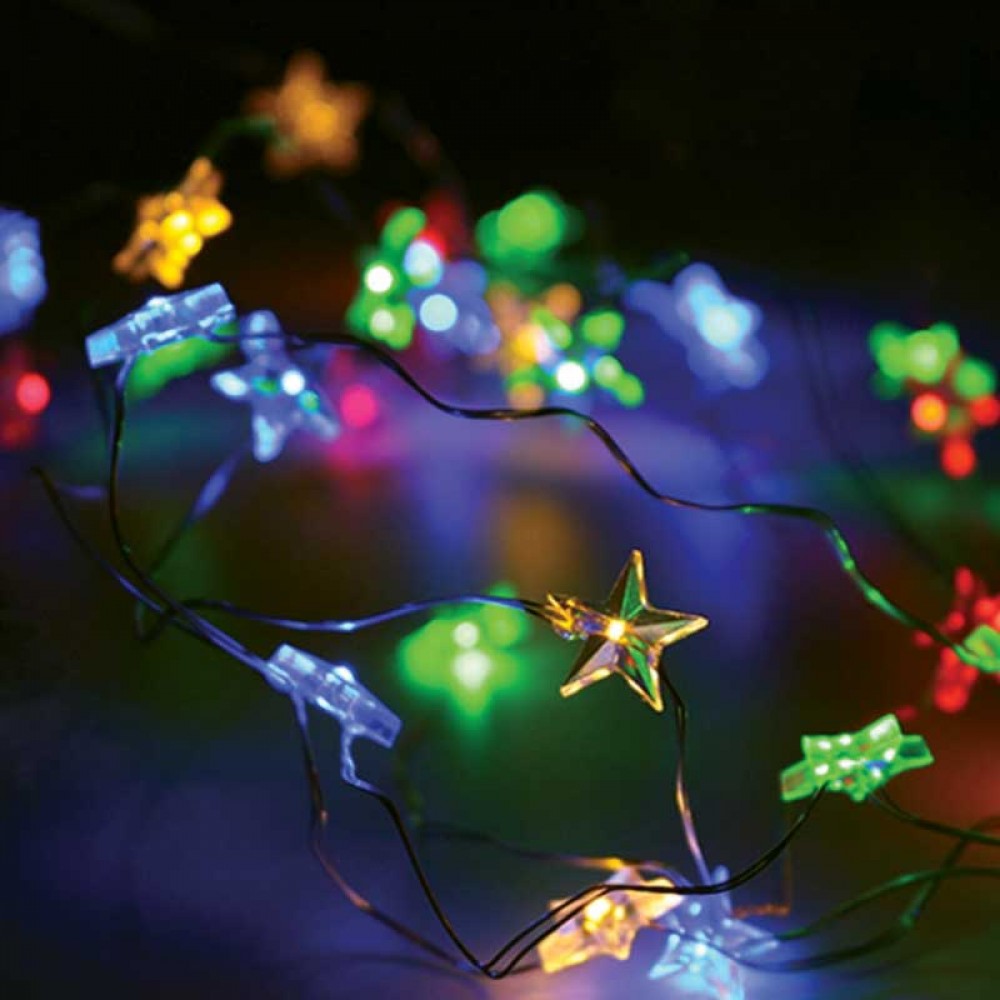 "STAR", 20 LED Λαμπάκια Χαλκού, RGBY, ΑΣΗΜΙ ΚΑΛΩΔΙΟ & ΜΠΑΤΑΡΙΕΣ 2xAA, IP20, 2M+10CM, 1.2W - ACA