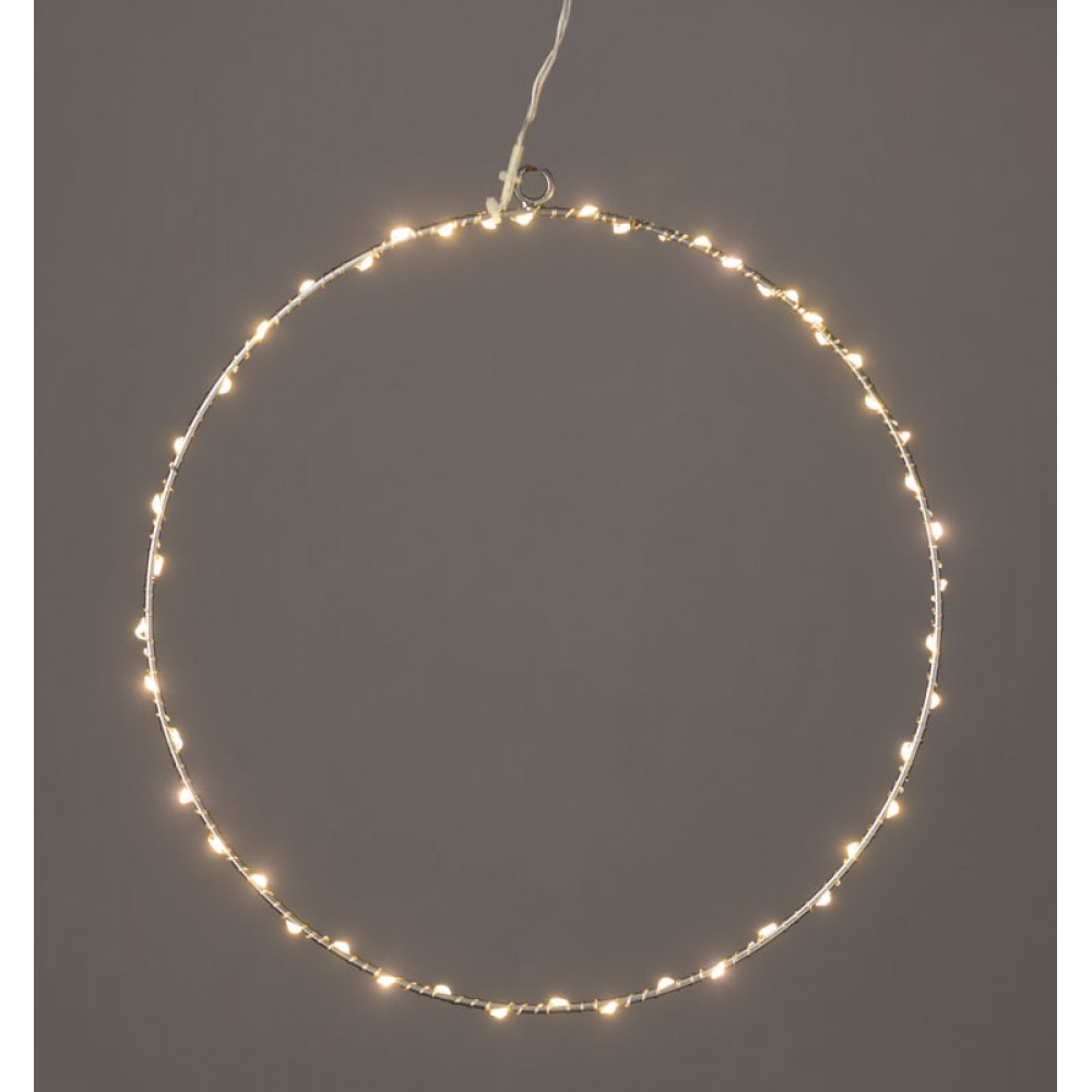 SILVER ROUND LED D40cm Λαμπάκια Με Καλώδιο Χαλκού Ασημί Και Αντάπτορα 3VDC IP44 Θερμό Λευκό - ACA
