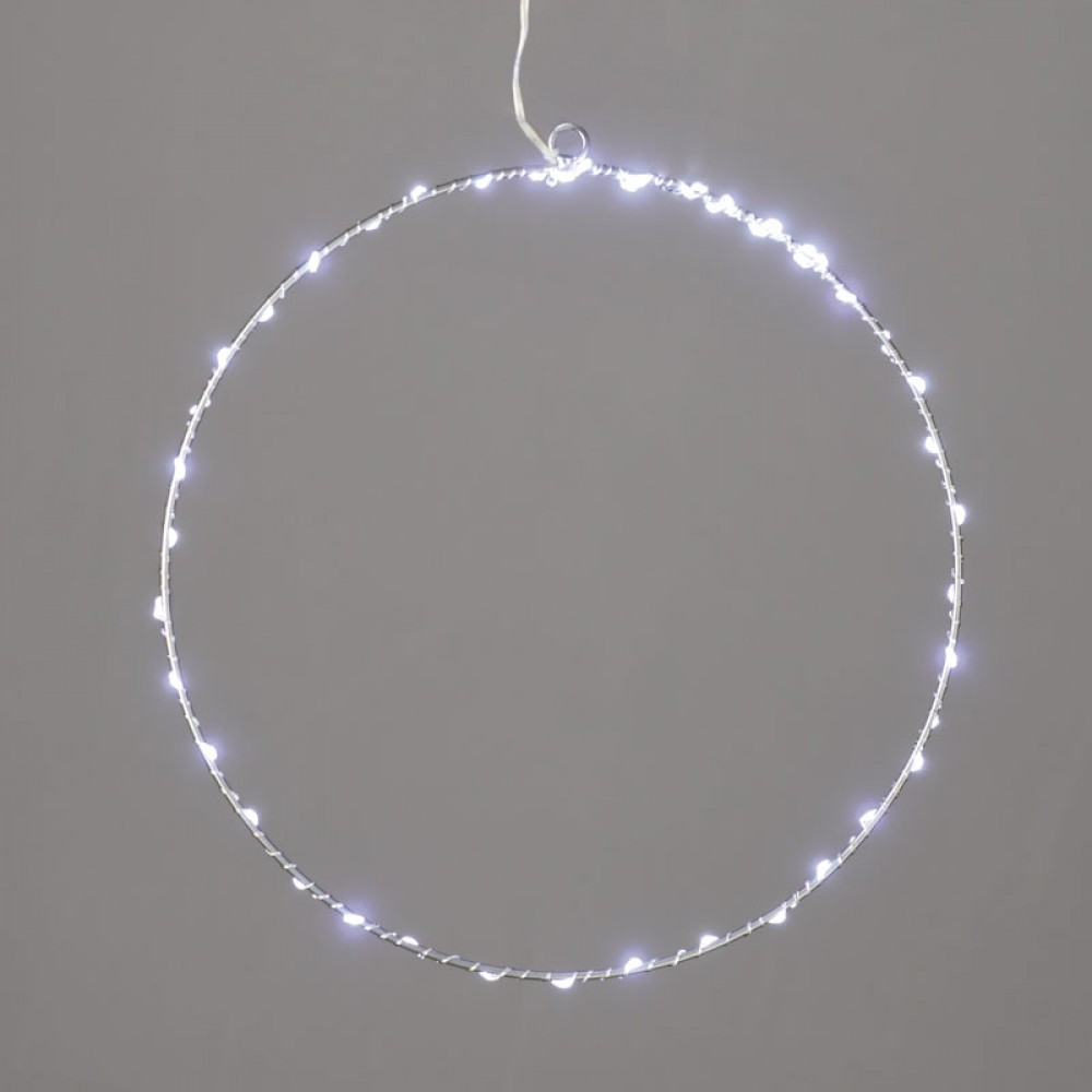 SILVER ROUND LED D40cm Λαμπάκια Με Καλώδιο Χαλκού Ασημί Και Αντάπτορα 3VDC IP44 Ψυχρό Λευκό - ACA