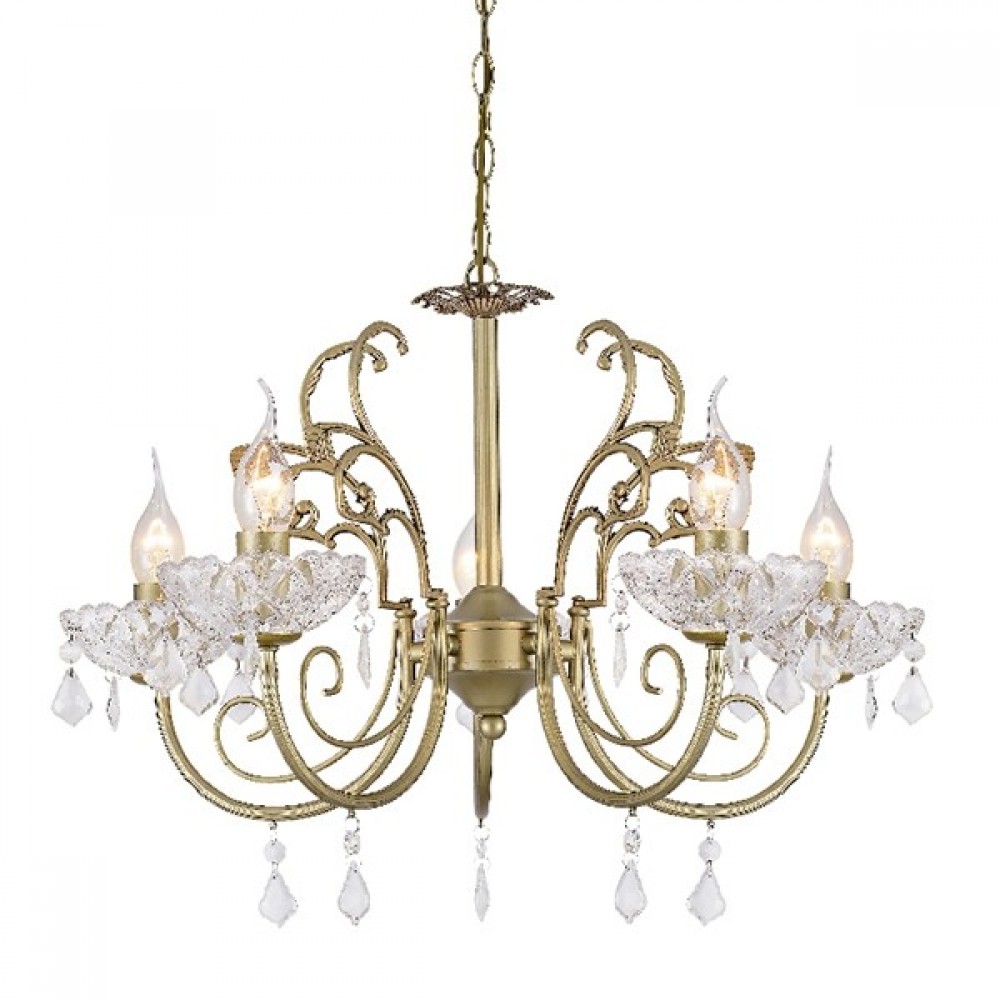 Κρεμαστό Φωτιστικό Μεταλλικό Χρυσό Μπονζέ Με Κρύσταλα 5xE14 FABERGE - ACA DECOR