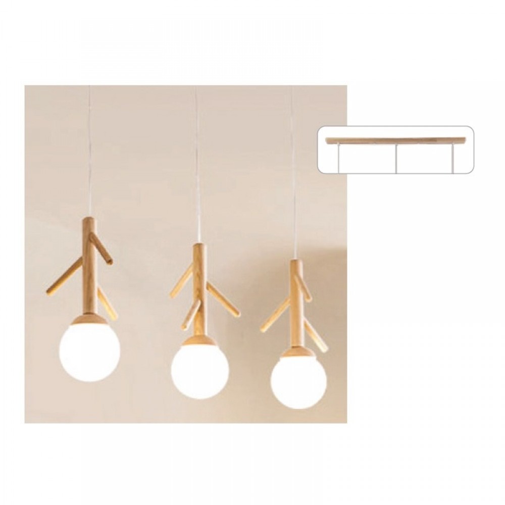 Κρεμαστό Φωτιστικό Από Ξύλο Και Γυαλί 3xE14 FLORESTA - Aca Decor