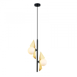 Κρεμαστό Φωτιστικό Δίφωτο Μεταλλικό Χρυσό και Λευκό Γυαλί 2 ΧG9 - ACA Decor