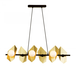 Κρεμαστό Φωτιστικό Εξάφωτο Μεταλλικό Χρυσό και Λευκό Γυαλί 6 ΧG9 - ACA Decor