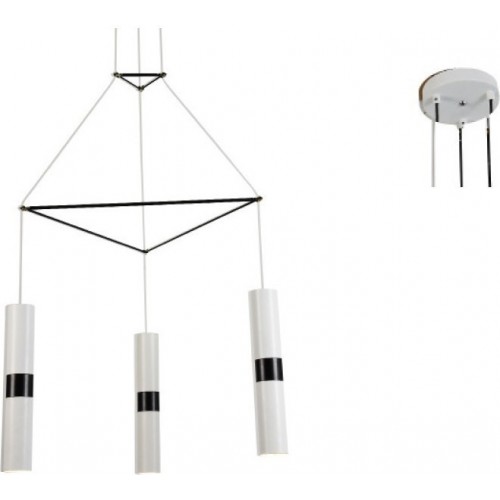 Κρεμαστό Φωτιστικό Μεταλλικό Τρίφωτο Σε Ροζέτα Λευκό και Μαύρο 3x GU10 - ACA Decor