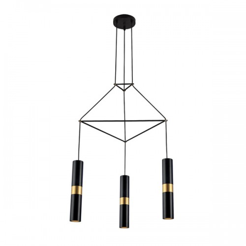 Κρεμαστό Φωτιστικό Μεταλλικό Τρίφωτο Σε Ροζέτα Μαύρο 3x GU10 - ACA Decor