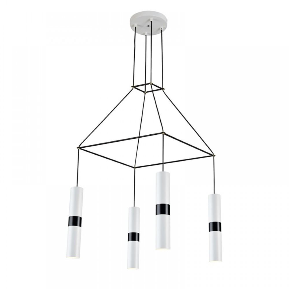 Κρεμαστό Φωτιστικό Μεταλλικό Τετράφωτο Σε Ροζέτα Λευκό-Μαύρο 4x GU10 - ACA Decor