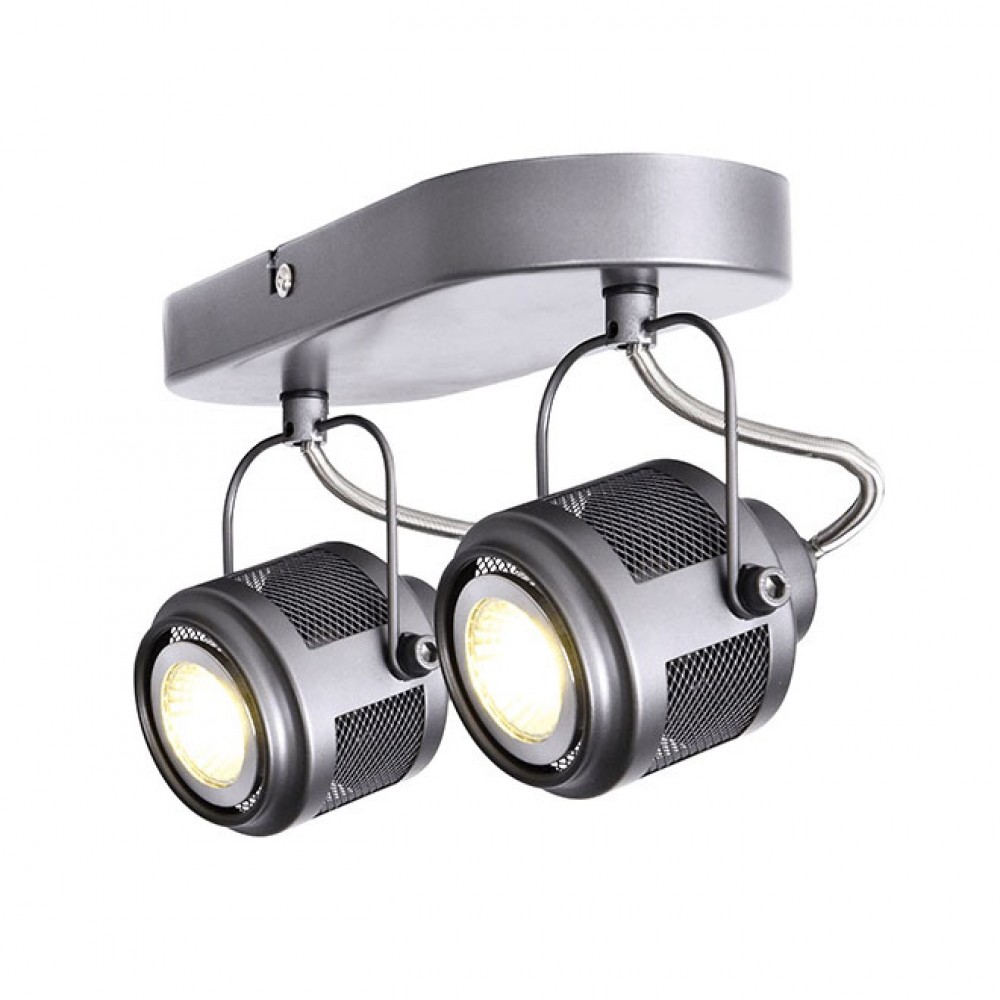 Vintage Σποτ Επίτοιχο - Οροφής Γκρι Μεταλλικό Δίφωτο 2X GU10 KRYPTON - ACA Decor