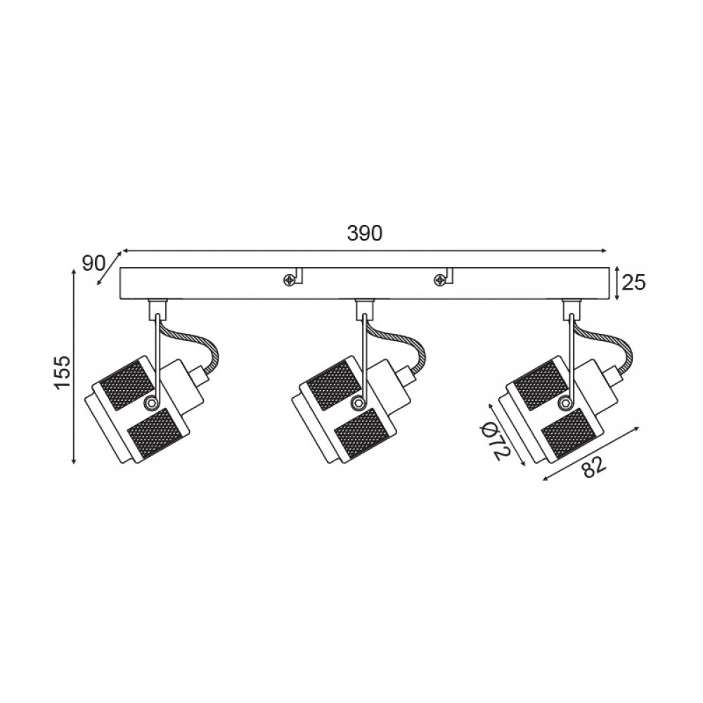 Vintage Σποτ Επίτοιχο - Οροφής Γκρι Μεταλλικό Τρίφωτο 3X GU10 KRYPTON - ACA Decor