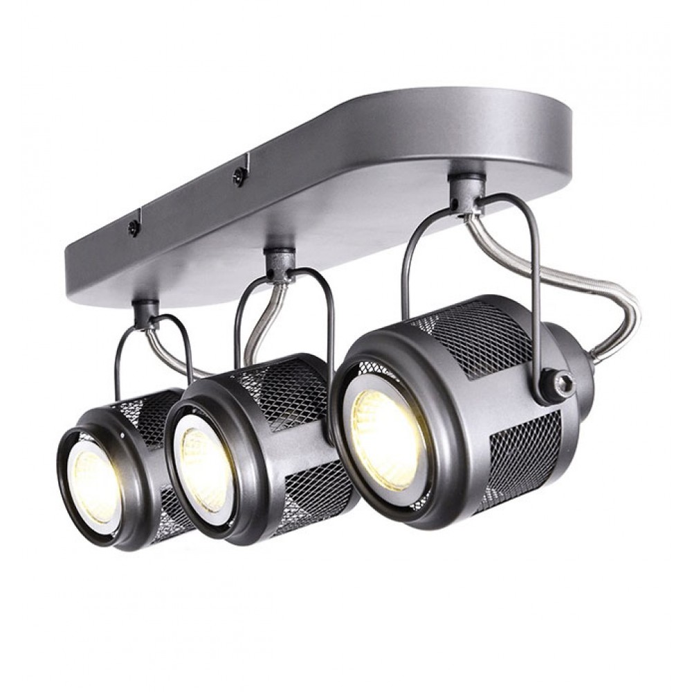 Vintage Σποτ Επίτοιχο - Οροφής Γκρι Μεταλλικό Τρίφωτο 3X GU10 KRYPTON - ACA Decor