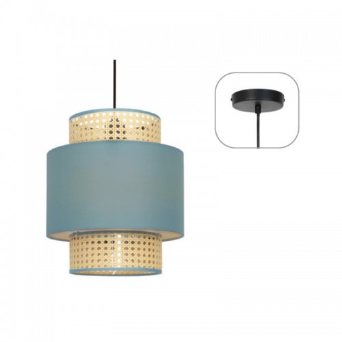 Κρεμαστό Φωτιστικό Μονόφωτο Από Βεραμάν Ύφασμα και Ψάθα Ραττάν 1xE27 NISYROS - Aca Decor