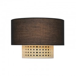 Επίτοιχο Φωτιστικό Από Μαύρο Ύφασμα και Ψάθα Ραττάν 1xE14 NISYROS - Aca Decor