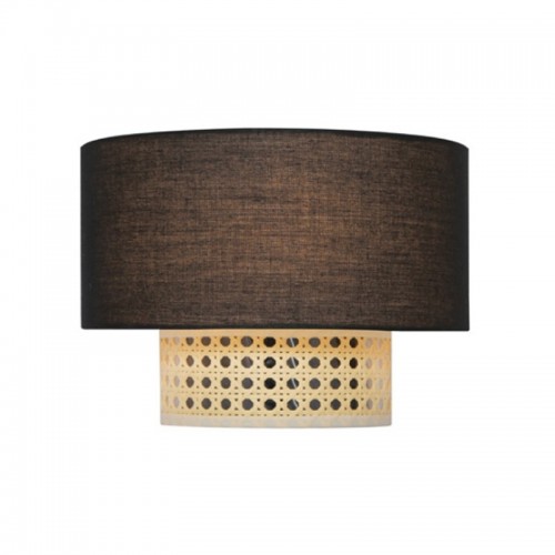 Επίτοιχο Φωτιστικό Από Μαύρο Ύφασμα και Ψάθα Ραττάν 1xE14 NISYROS - Aca Decor
