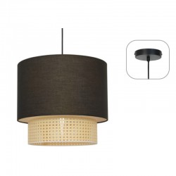 Κρεμαστό Φωτιστικό Δίφωτο Από Μαύρο Ύφασμα και Ψάθα Ραττάν 2xE27 NISYROS - Aca Decor