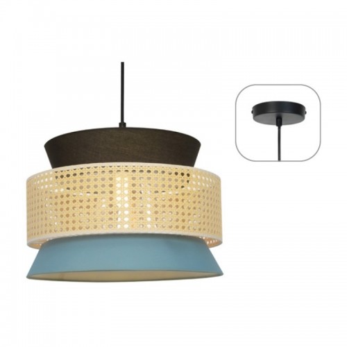 Κρεμαστό Φωτιστικό Μονόφωτο Από Βεραμάν-Μαύρο Ύφασμα και Ψάθα Ραττάν 1xE27 NISYROS - Aca Decor