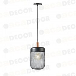 Κρεμαστό Φωτιστικό Μαύρο Μεταλλικό Και Ξύλο 1XE27 PAROT - ACA DECOR