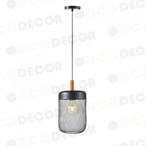 Κρεμαστό Φωτιστικό Μαύρο Μεταλλικό Και Ξύλο 1XE27 PAROT - ACA DECOR