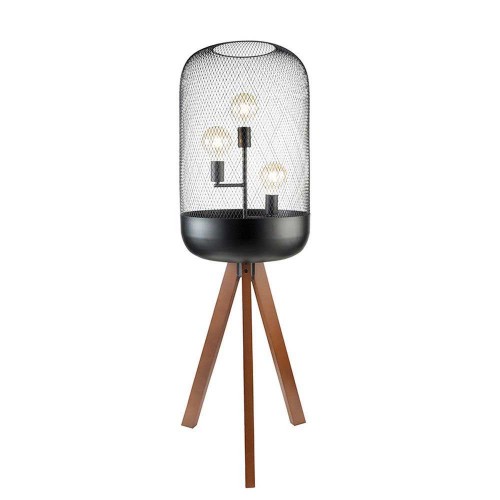 Φωτιστικό Δαπέδου Μαύρο Μεταλλικό Και Ξύλο Τρίφωτο 3XE27 PAROT - ACA DECOR