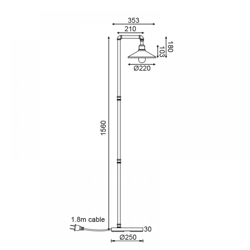 Vintage Φωτιστικό Δαπέδου Από Μέταλλο Σε Μαύρο Και Χρυσό 1xE27 PIPE - ACA Decor
