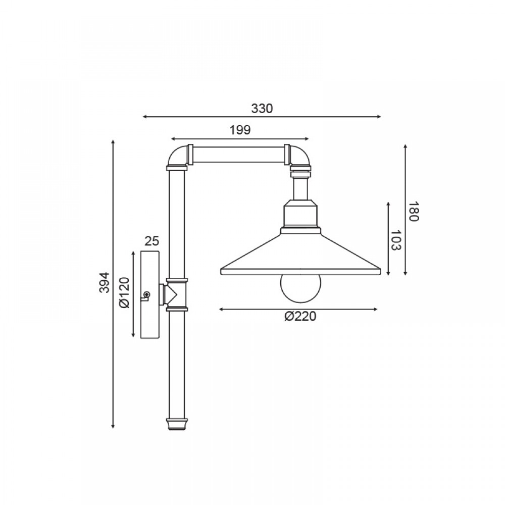 Vintage Απλίκα Από Μέταλλο Σε Μαύρο Και Χρυσό 1xE27 PIPE - ACA Decor