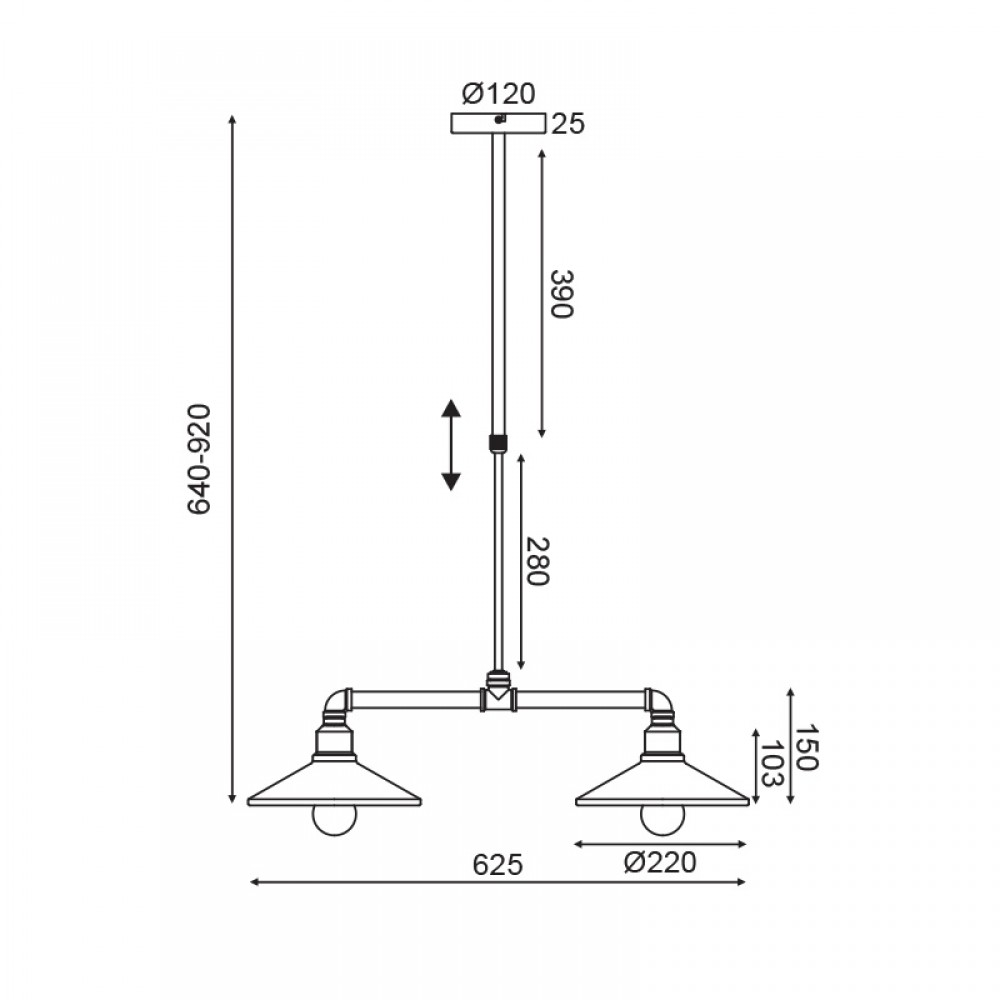 Vintage Φωτιστικό Οροφής Δίφωτο Από Μέταλλο Σε Μαύρο Και Χρυσό 2xE27 PIPE - ACA Decor