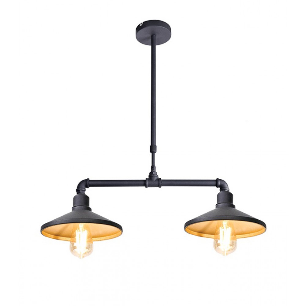 Vintage Φωτιστικό Οροφής Δίφωτο Από Μέταλλο Σε Μαύρο Και Χρυσό 2xE27 PIPE - ACA Decor