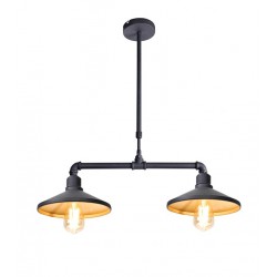 Vintage Φωτιστικό Οροφής Δίφωτο Από Μέταλλο Σε Μαύρο Και Χρυσό 2xE27 PIPE - ACA Decor