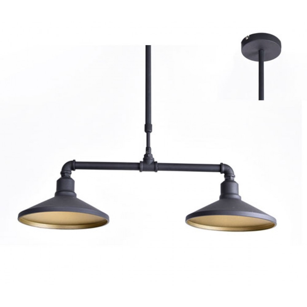 Vintage Φωτιστικό Οροφής Δίφωτο Από Μέταλλο Σε Μαύρο Και Χρυσό 2xE27 PIPE - ACA Decor
