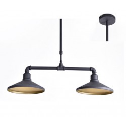 Vintage Φωτιστικό Οροφής Δίφωτο Από Μέταλλο Σε Μαύρο Και Χρυσό 2xE27 PIPE - ACA Decor