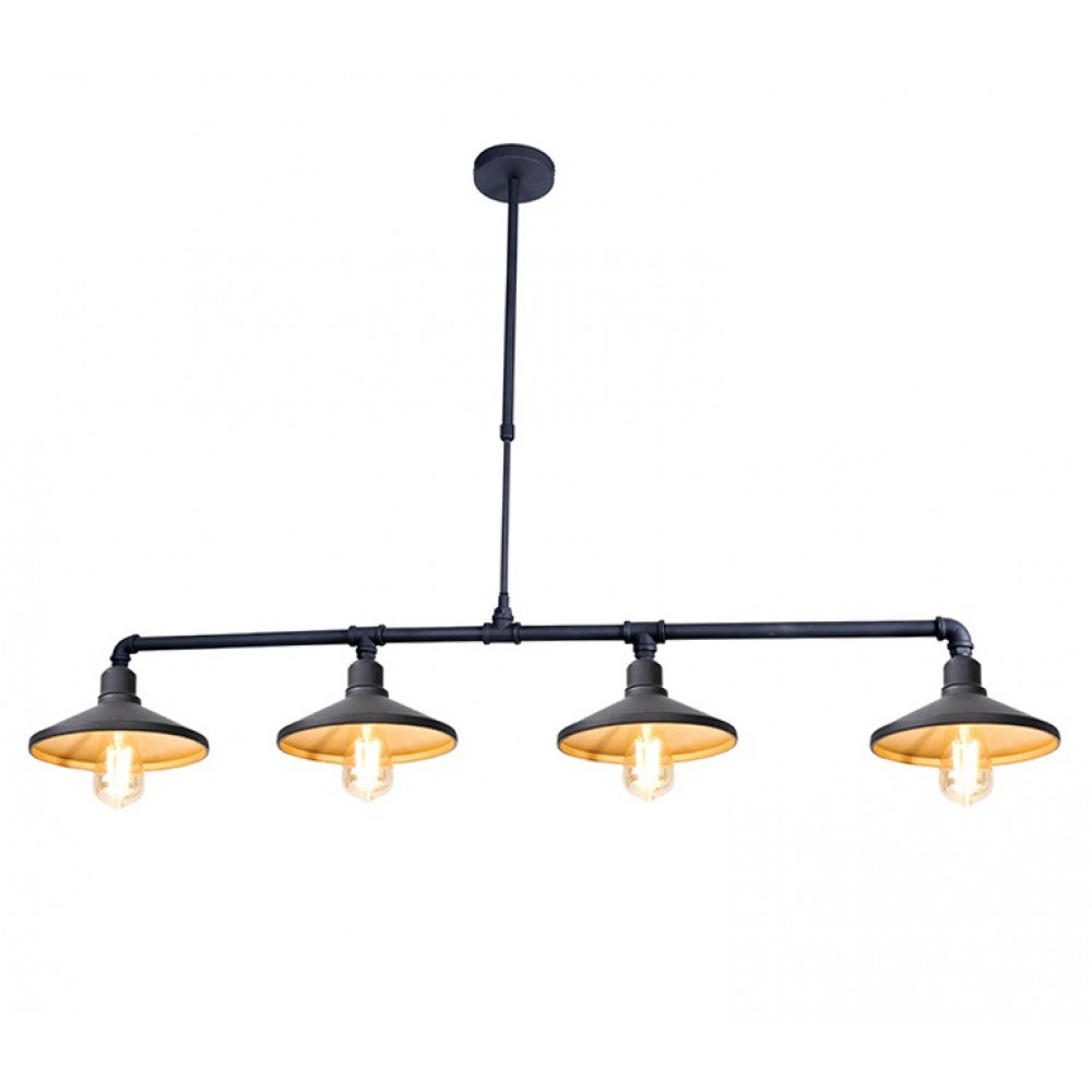 Vintage Φωτιστικό Οροφής Τετράφωτο Από Μέταλλο Σε Μαύρο Και Χρυσό 4xE27 PIPE - ACA Decor