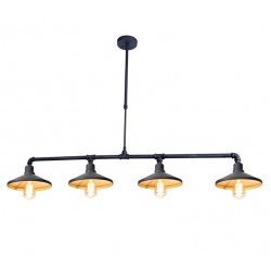 Vintage Φωτιστικό Οροφής Τετράφωτο Από Μέταλλο Σε Μαύρο Και Χρυσό 4xE27 PIPE - ACA Decor