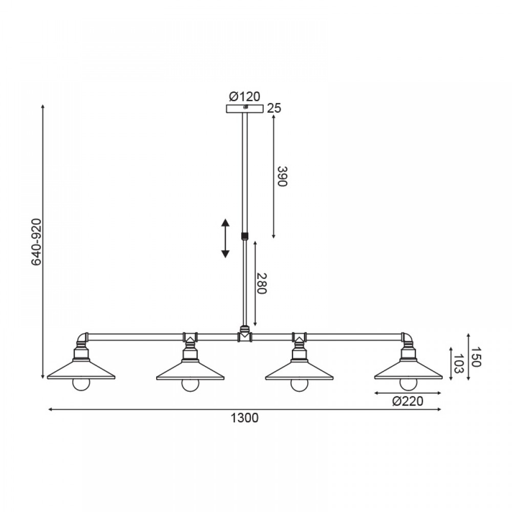 Vintage Φωτιστικό Οροφής Τετράφωτο Από Μέταλλο Σε Μαύρο Και Χρυσό 4xE27 PIPE - ACA Decor