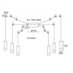 Κρεμαστό Φωτιστικό Αλουμίνιο Με Καλώδιο Σε Μαύρο Χρώμα 6xG9 TERES - ACA Decor