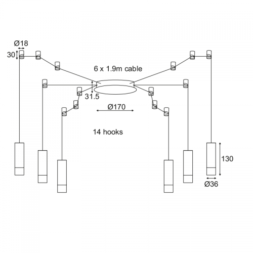 Κρεμαστό Φωτιστικό Αλουμίνιο Με Καλώδιο Σε Μαύρο Χρώμα 6xG9 TERES - ACA Decor