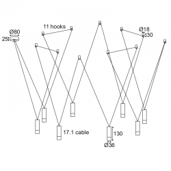 Κρεμαστό Φωτιστικό Αλουμίνιο Με Καλώδιο Σε Μαύρο Χρώμα 8xG9 TERES - ACA Decor