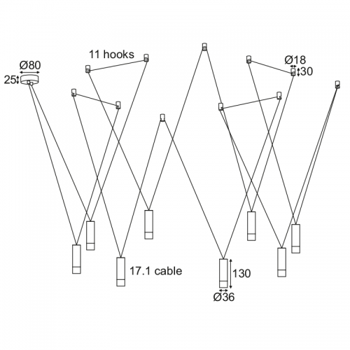 Κρεμαστό Φωτιστικό Αλουμίνιο Με Καλώδιο Σε Μαύρο Χρώμα 8xG9 TERES - ACA Decor