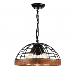 Vintage Κρεμαστό Φωτιστικό Τρίφωτο Μεταλλικό Μαύρο Και Ξύλο 3x E27 TESLA - ACA DECOR