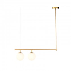 Φωτιστικό Οροφής Δίφωτο Ορειχάλκινο Μεταλλικό Και Λευκό Οπάλ Γυαλί 2xE27 THETIS - ACA Decor