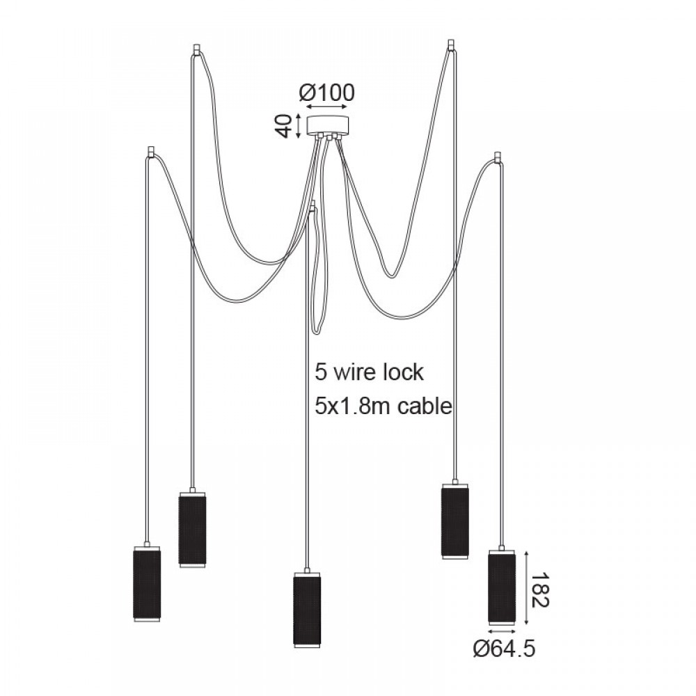 Πολύφωτο Κρεμαστό Φωτιστικό Οροφής Αλουμινίου Μαύρο 5Χ GU10  - ACA Decor
