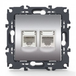 PRIME ΠΡΙΖΑ ΤΗΛΕΦΩΝΟΥ 1xRJ11 CAT3 IP20 & ΠΡΙΖΑ ΔΙΚΤΥΟΥ 1xRJ45 CAT6 UTP IP20 MAT ΑΛΟΥΜΙΝΙΟ - Aca Elec