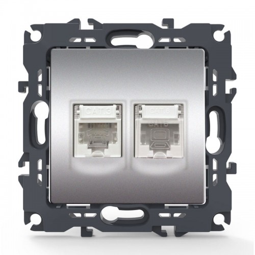 PRIME ΠΡΙΖΑ ΤΗΛΕΦΩΝΟΥ 1xRJ11 CAT3 IP20 & ΠΡΙΖΑ ΔΙΚΤΥΟΥ 1xRJ45 CAT6 UTP IP20 MAT ΑΛΟΥΜΙΝΙΟ - Aca Elec