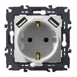 PRIME ΠΡΙΖΑ ΣΟΥΚΟ ΑΣΦΑΛΕΙΑΣ 1x2P+E 16A 250VAC & 2 USB 5VDC 3.1A IP20 ΛΕΥΚΗ - Aca Elec