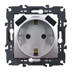 PRIME ΠΡΙΖΑ ΣΟΥΚΟ ΑΣΦΑΛΕΙΑΣ 1x2P+E 16A 250VAC & 2 USB 5VDC 3.1A IP20 MAT ΑΛΟΥΜΙΝΙΟ - Aca Elec