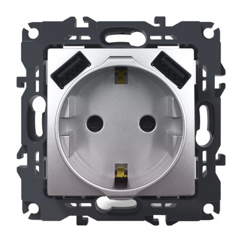 PRIME ΠΡΙΖΑ ΣΟΥΚΟ ΑΣΦΑΛΕΙΑΣ 1x2P+E 16A 250VAC & 2 USB 5VDC 3.1A IP20 MAT ΑΛΟΥΜΙΝΙΟ - Aca Elec